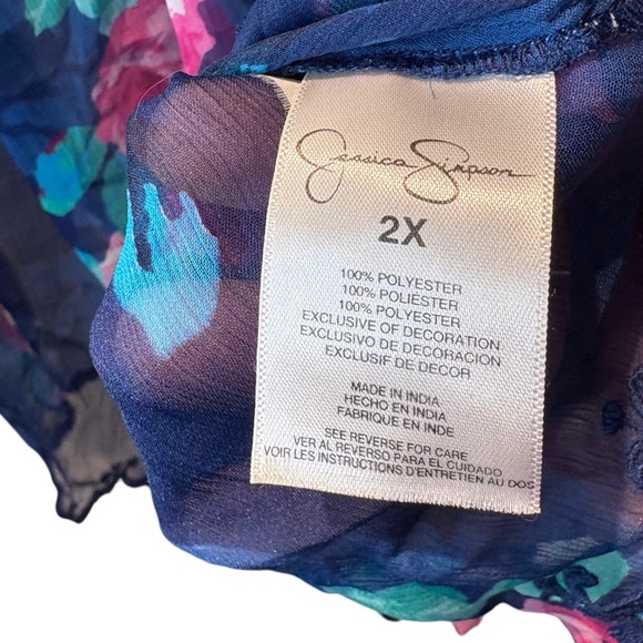 Jessica Simpson Floral Sheer Women's Top - Blue and Pink - Picture 12 of 14